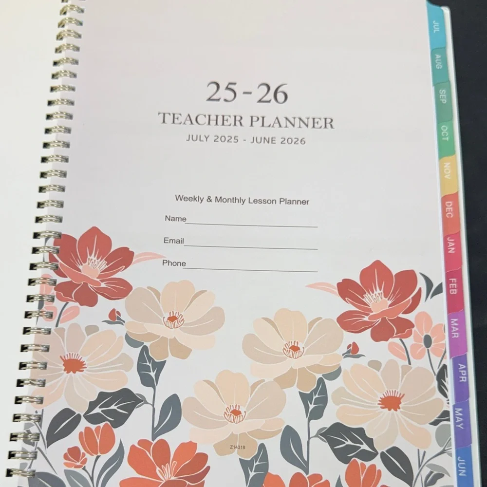 Indeme Floral Teacher Planner 2025-2026 Academic year weekly monthly twin wire